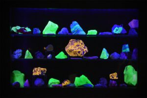 Cowan museum glowing minerals case image.